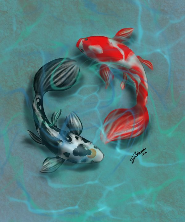 Yin Yang Koi Fish - DrawnDigitally