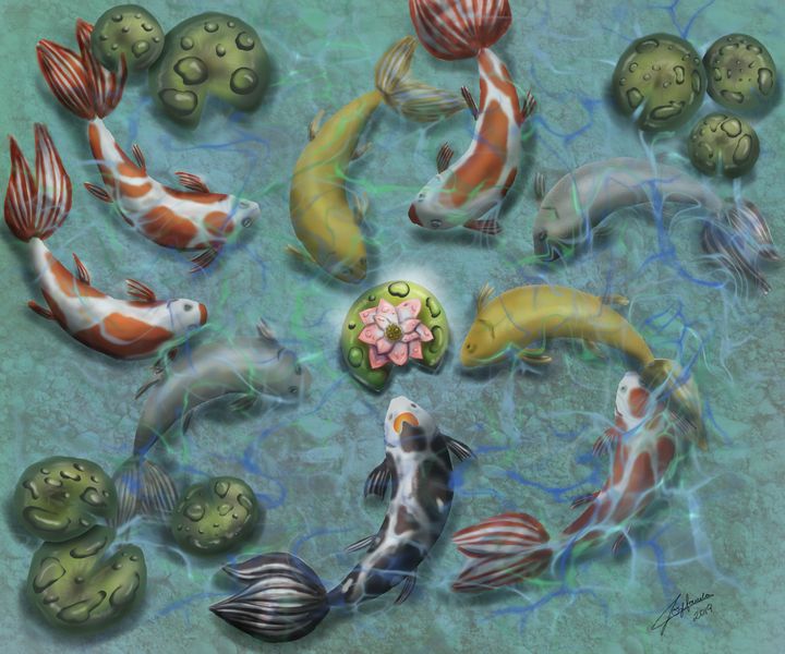 9 Koi Fishes - DrawnDigitally