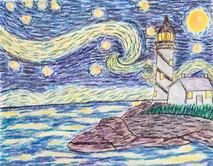 Starry Night With Lighthouse M Y Hauger Paintings Prints Landscapes Nature Beach Ocean Lighthouses Artpal