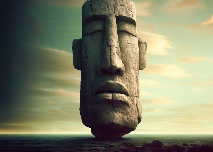 Cartoon-style moai statue