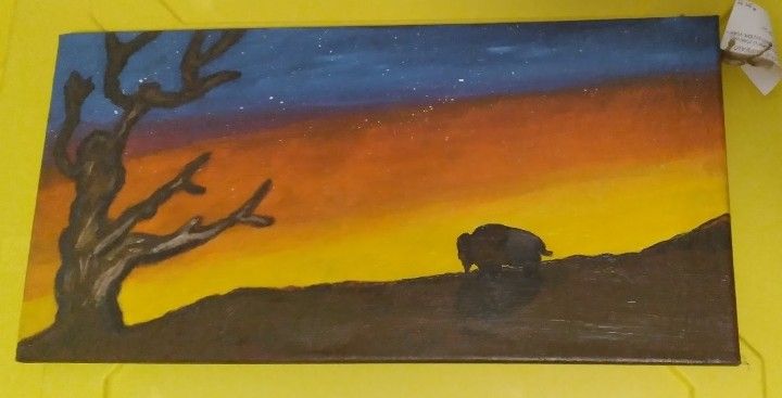 The Lone Buffalo Lone Tree Painting - Islandtreasures247