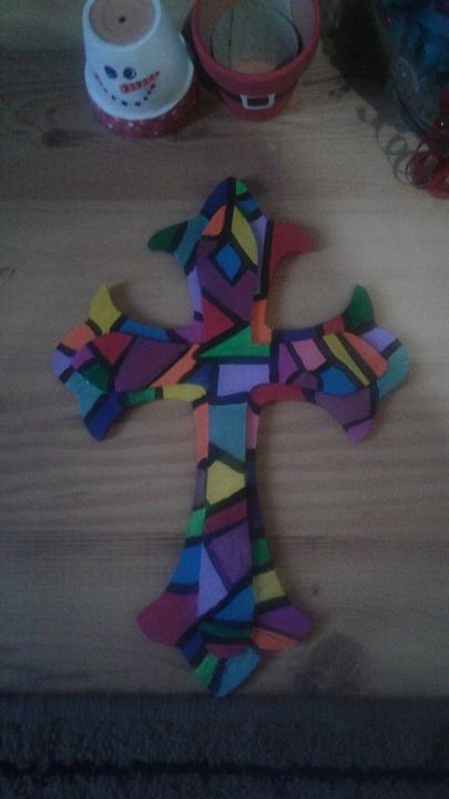 STAINED GLASS EFFECT WOOD CROSS - Islandtreasures247