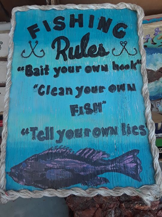 Hand Painted Fishing Rules Wood Sign - Islandtreasures247