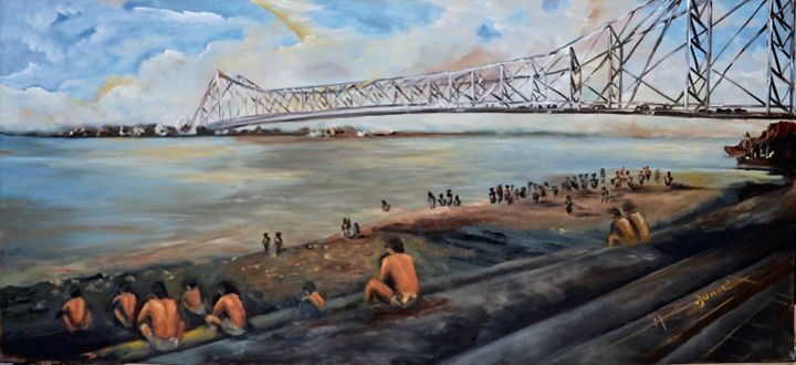 The Heart Of Kolkata(Howrah Bridge), Painting by Biman Dey | Artmajeur