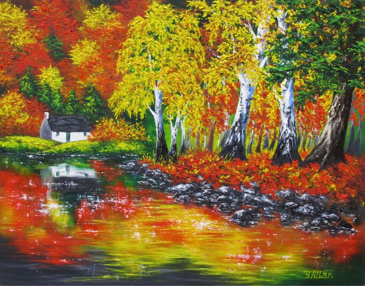 Colourful autumn trees ,oil paint. - ARTISTICAA - Paintings & Prints,  Landscapes & Nature, Forests, Boreal & Temperate - ArtPal