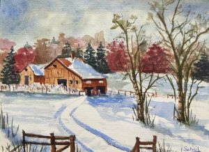 Lonely hut in snow