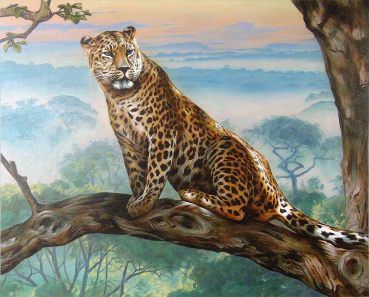 Leopard on a tree - SergeyiVera - Paintings & Prints, Animals, Birds ...