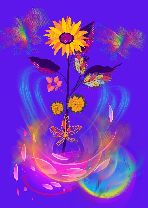 Sunflower Fantasy on Violet - BP Abstracts™ - Digital Art & AI ...