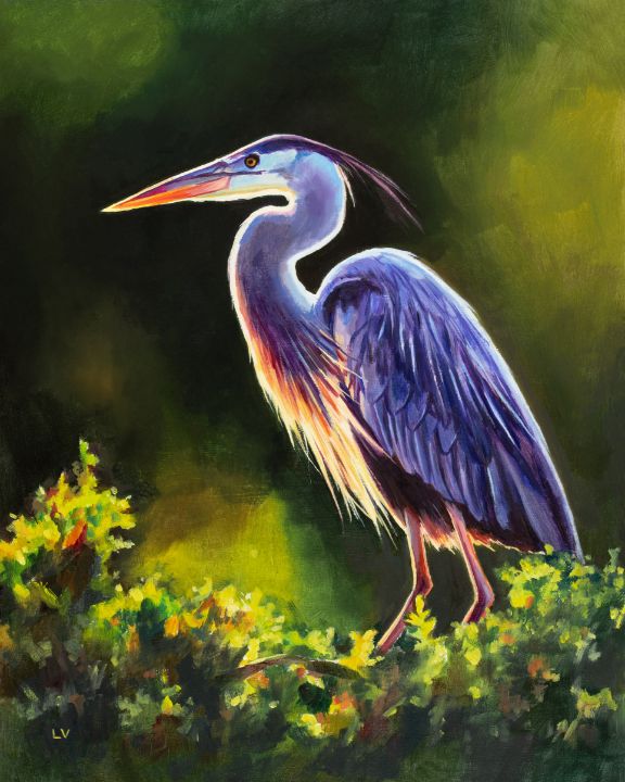 Wetland bird 'Blue heron majesty' - Lucia Verdejo - Paintings