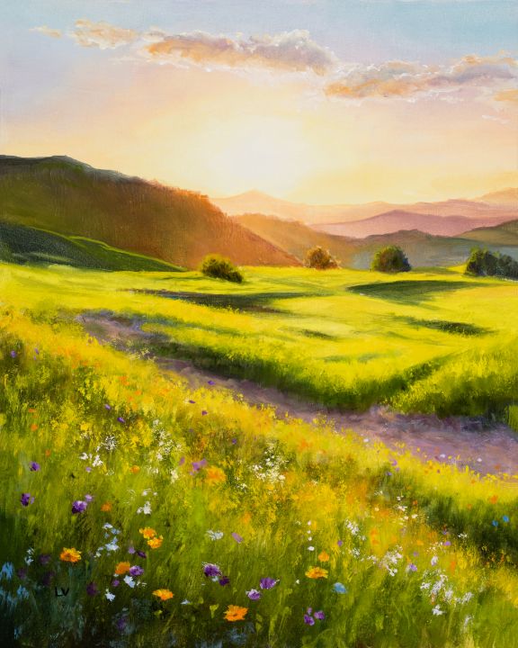 Golden meadow of wheat, 'Crop field' - Lucia Verdejo - Paintings