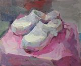 Original oil painting of sabo shoes,