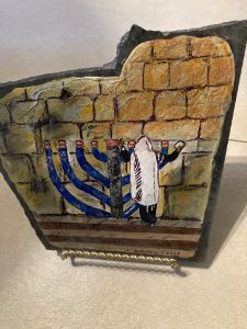 Rabbi lighting Menorah - Marble Art by Morris Zwagil