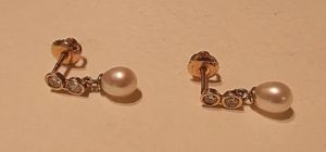 14K. gold Earring-Diamonds-Pearls