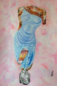 Painted statue of a woman in blue