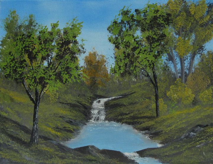 Waterfall and pond - Forrest Girrard - Paintings & Prints, Landscapes &  Nature, Waterfalls - ArtPal