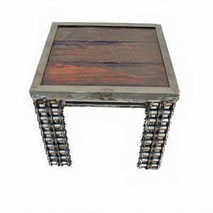 Wood Metal Furniture End Table - Raymond Guest Metal Art at Recycled Salvage Design