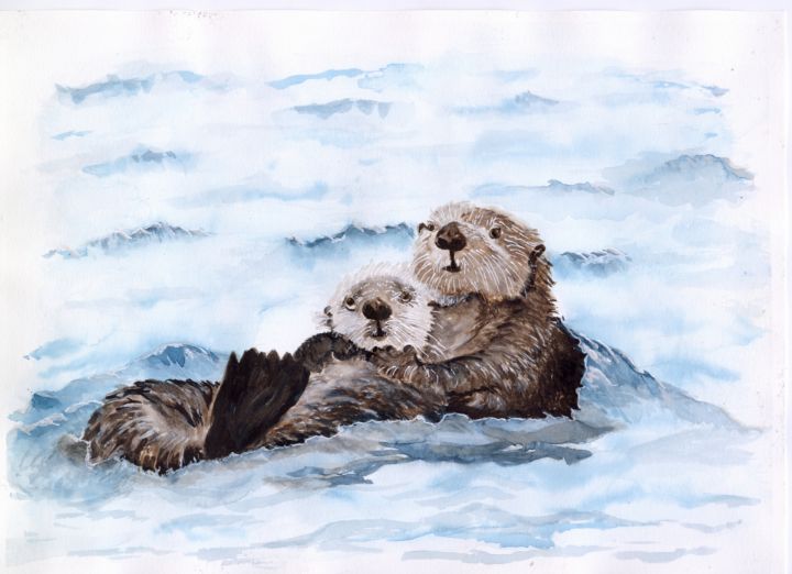 Wall Art Print, Otter, Water color painting