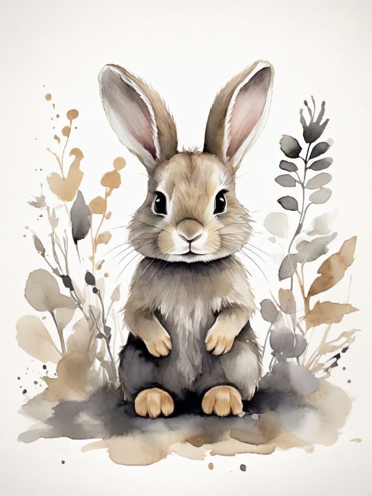 Watercolor Bunny - T98 - Drawings & Illustration, Animals, Birds ...
