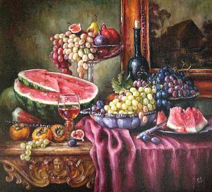 Still life with fruits Oil 2024 Canvas Painting Artwork with grapes and persimmons Impressionism Original Gift for Her Ukrainian art by N.Hramova