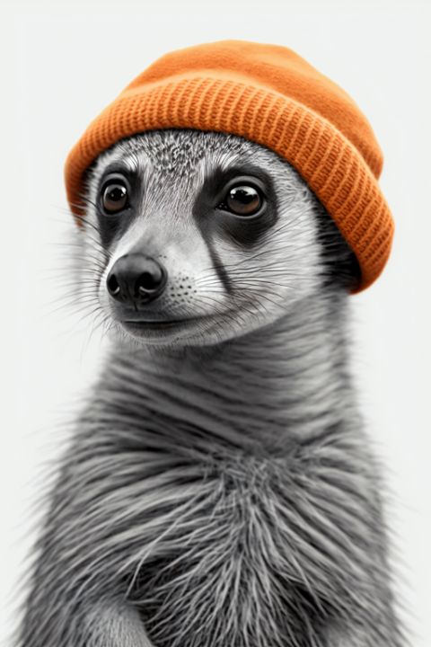 Black & White Meerkat Orange Beanie - ViviDigitalArt