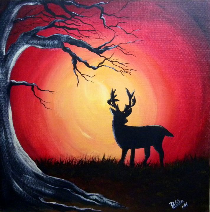 Deer at Sunset - Palika Art - Paintings & Prints, Animals, Birds