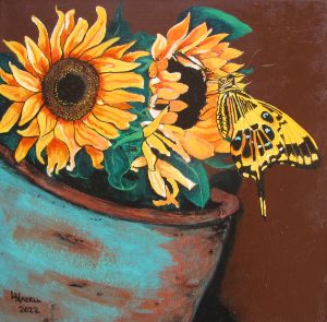 "SUNFLOWER WITH TIGER SWALLOWTAIL''