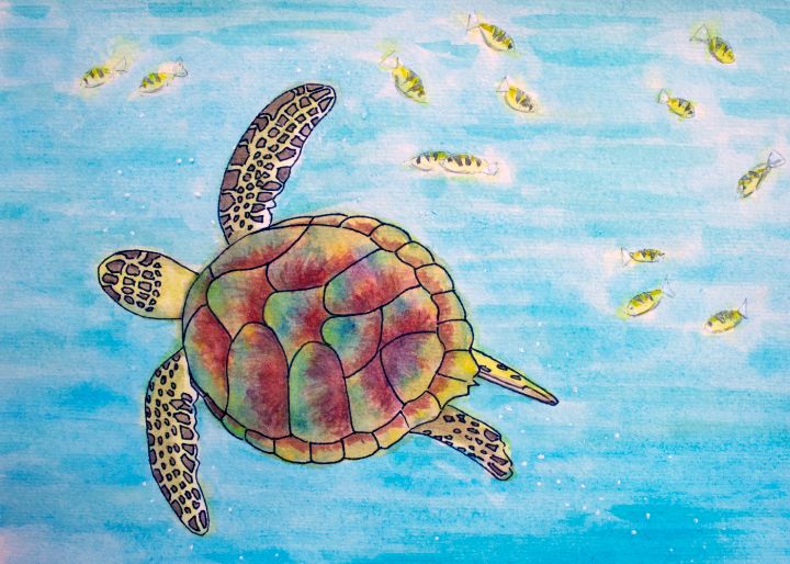 Sea Turtle original watercolor marine life painting sold 2024 by artist