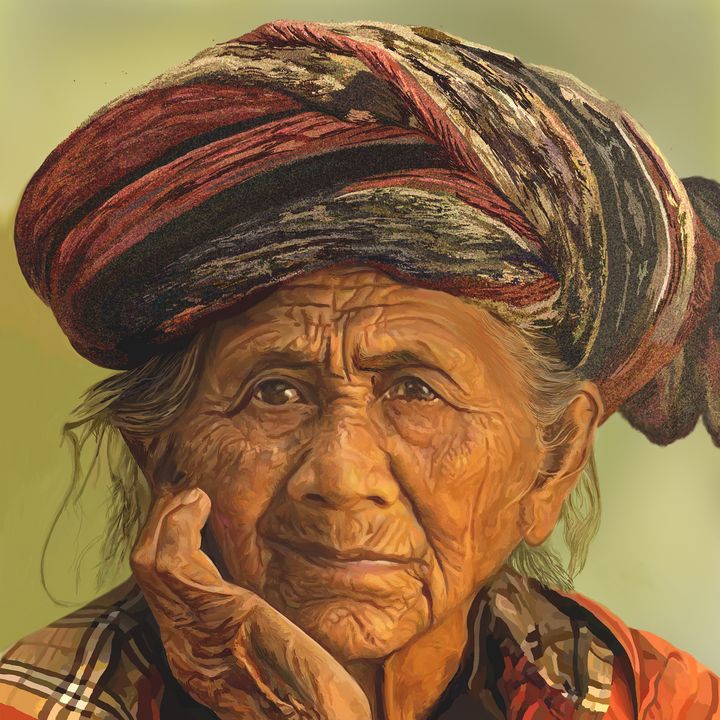 Old Asian woman with a turban - Printsonplaces