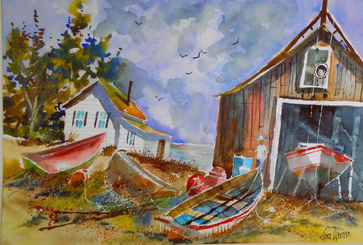 Mohegian Island Maine Boat House - Tom Hanna's East Coast Watercolors