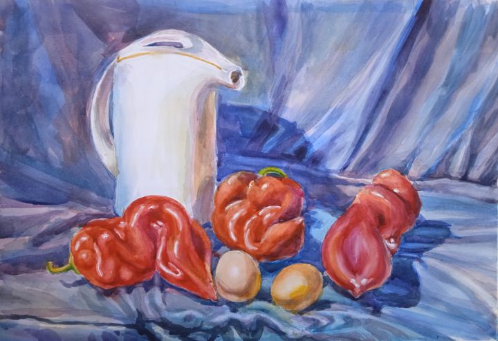 Still life with bell peppers - Watercolor painting and sketching by A ...