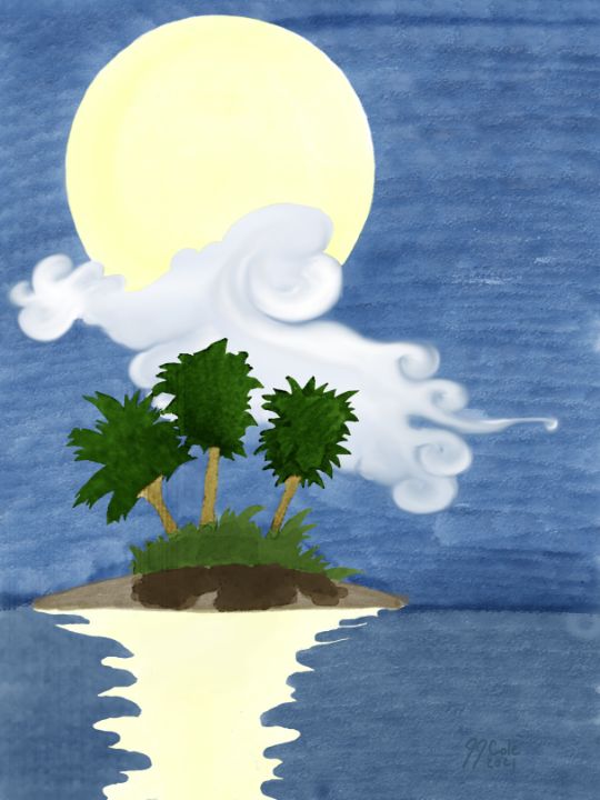 Moon over Island - Art by J.J. Cole