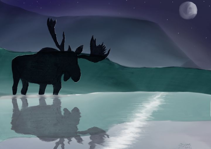 Moose by Pond - Art by J.J. Cole