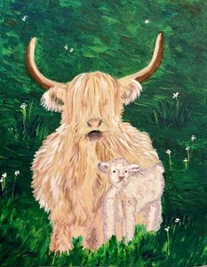 Highland cow with calf