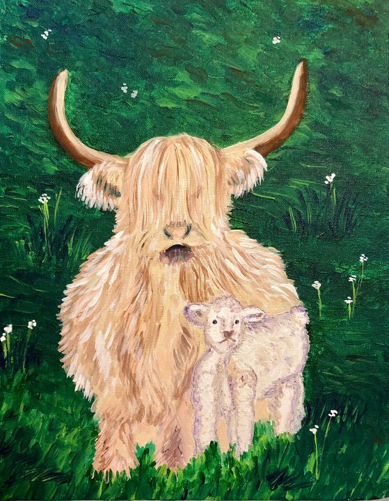 Highland cow with calf - Art by Langston Studios