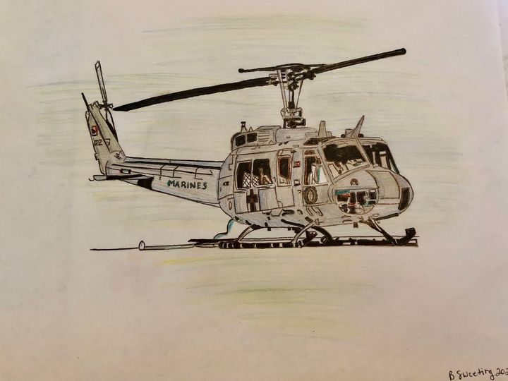 Huey Helicopter at Rest - Art by Langston Studios