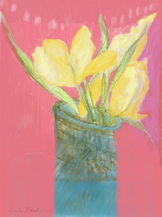 Daffodils in Blue Vase - Lorelei Novak