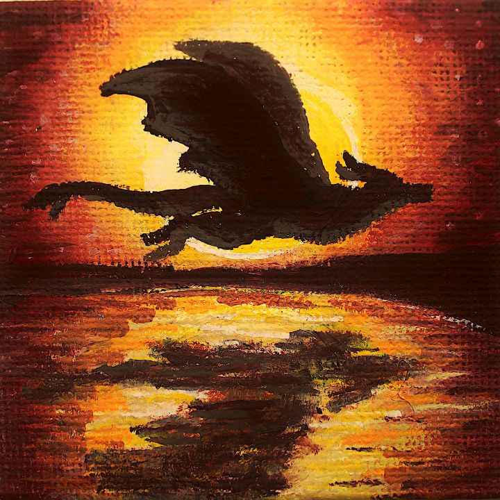 Dragon Silhouetted by the Sunset - NicciLee
