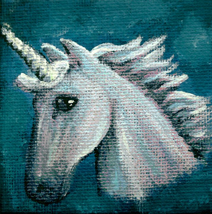 Portrait of a Unicorn on Teal - NicciLee