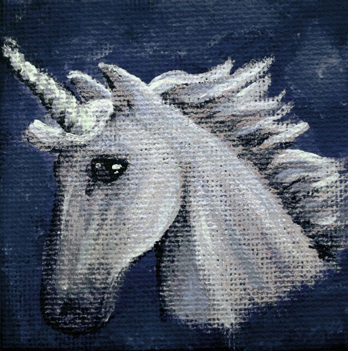 Portrait of a Unicorn on Dark Blue - NicciLee