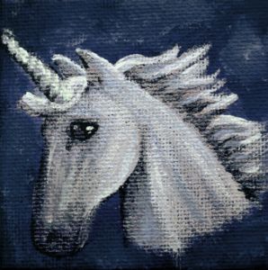 Portrait of a Unicorn on Dark Blue