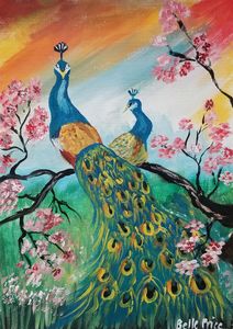 Peacock on A Cherry Blossoms Tree