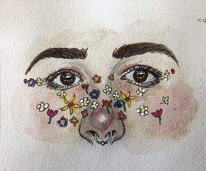 Painting of Girl and Flowers