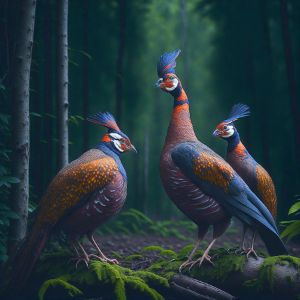 Beautiful pheasants in forest