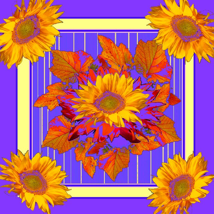 purple sunflowers autumn leaves art - sharlesart