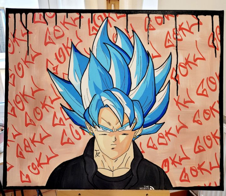 Blue Super Saiyan, Framed Acrylic Anime Painting