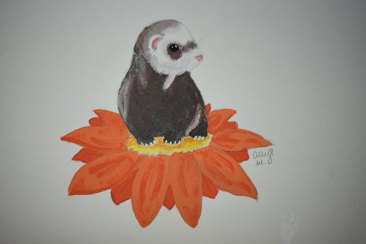 Orange Flowered Ferret - Ally W Art