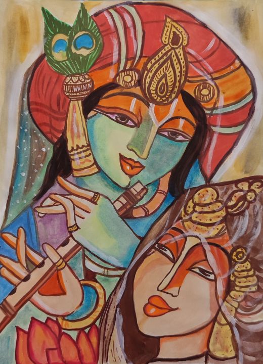 modern art paintings of lord krishna and radha