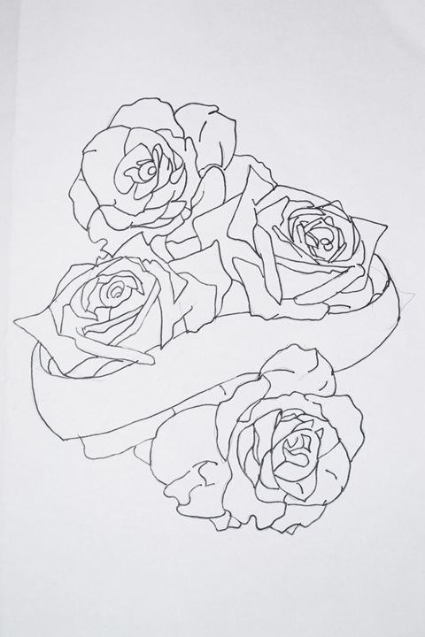 drawings of roses with banners