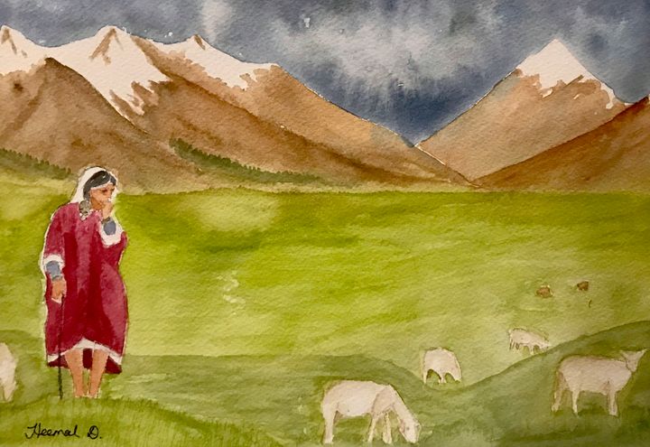 Kashmiri Gujjar girl - Heemal D - Paintings & Prints, Landscapes ...