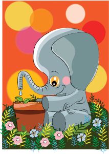 Little elephant planting a tree